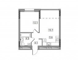 2-комнатная, 42 м²