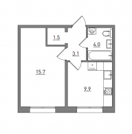 1-комнатная, 34.2 м²