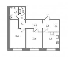 2-комнатная, 58.5 м²