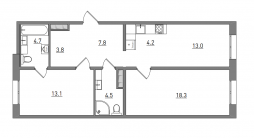 3-комнатная, 69.4 м²