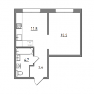 1-комнатная, 33 м²