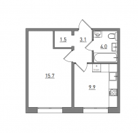 1-комнатная, 34.2 м²