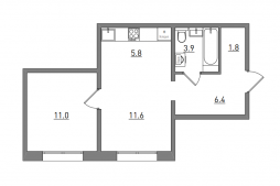 2-комнатная, 40.5 м²