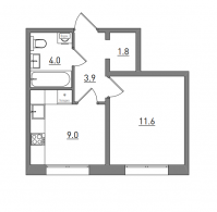 1-комнатная, 30.3 м²