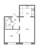 2-комнатная, 41.5 м²