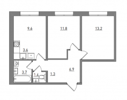 3-комнатная, 52.8 м²