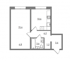 1-комнатная, 43.4 м²