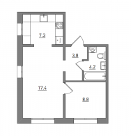 2-комнатная, 41.5 м²