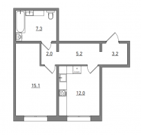 1-комнатная, 44.8 м²