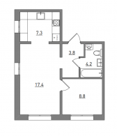 2-комнатная, 41.5 м²