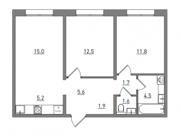 3-комнатная, 59.8 м²