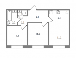 3-комнатная, 51.2 м²