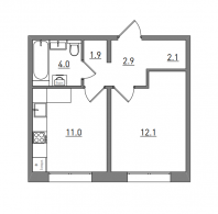 1-комнатная, 34 м²