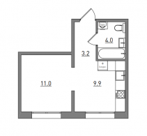 1-комнатная, 28.1 м²