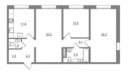 3-комнатная, 79.5 м²