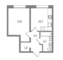 1-комнатная, 35.3 м²