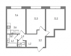 3-комнатная, 51.7 м²