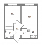 2-комнатная, 39.7 м²