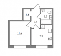 1-комнатная, 30.3 м²