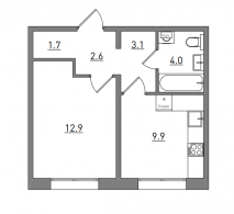 1-комнатная, 34.2 м²