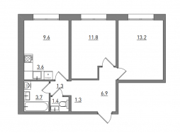 3-комнатная, 52.8 м²