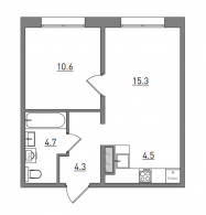 2-комнатная, 39.4 м²