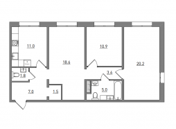 3-комнатная, 79.4 м²