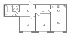 3-комнатная, 58.7 м²