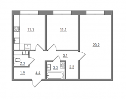 2-комнатная, 59.6 м²