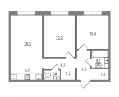 3-комнатная, 59.6 м²