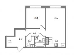 2-комнатная, 46.5 м²