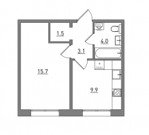 1-комнатная, 34.2 м²