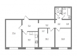 3-комнатная, 75.9 м²