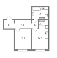 1-комнатная, 43.7 м²