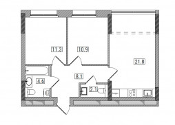 2-комнатная, 58.8 м²