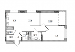 3-комнатная, 72.5 м²