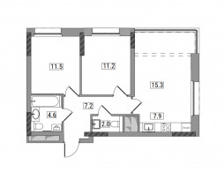 3-комнатная, 59.7 м²