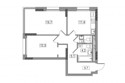 2-комнатная, 58.2 м²