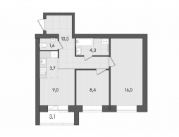 3-комнатная, 56.4 м²