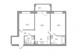 3-комнатная, 69.2 м²