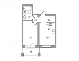 2-комнатная, 42.2 м²