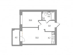 2-комнатная, 42.8 м²