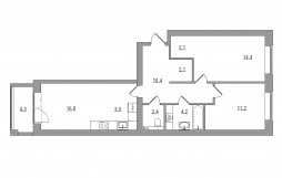 3-комнатная, 70.7 м²