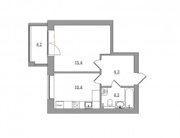 1-комнатная, 40.6 м²