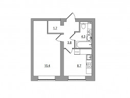 1-комнатная, 33.9 м²