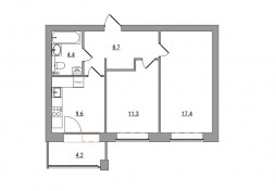 2-комнатная, 55.6 м²