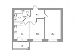 2-комнатная, 55.4 м²