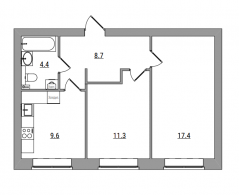 2-комнатная, 51.4 м²