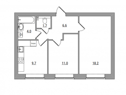 2-комнатная, 51.2 м²