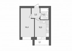 1-комнатная, 40.4 м²